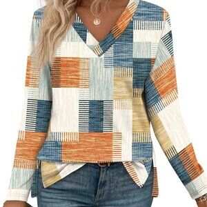 Long Sleeve Shirts for Women V Neck Casual Tops V Neck Fall Clothes 2025 Fashion